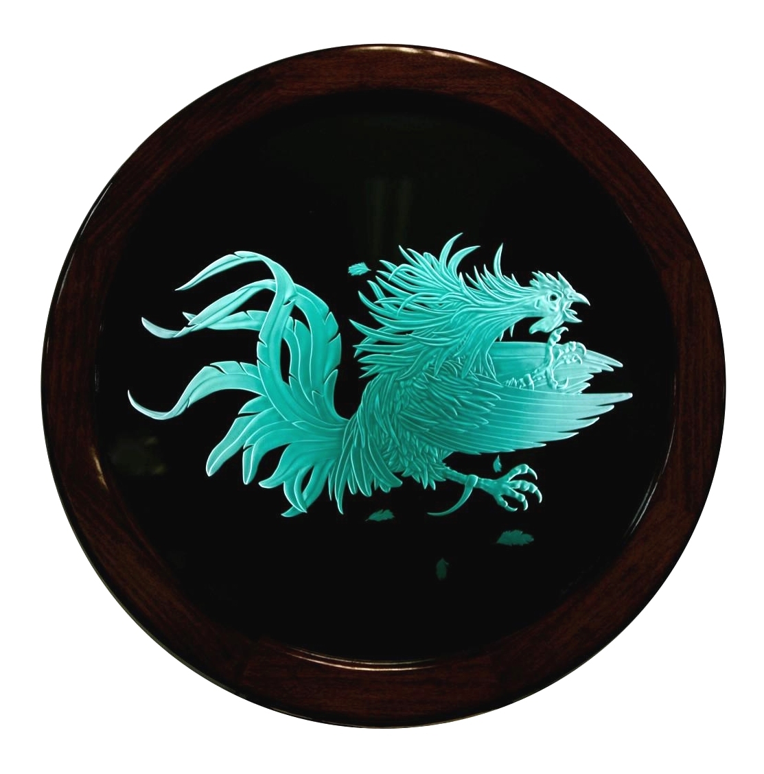 Sand Carved Glass Gamecock in Round Frame
