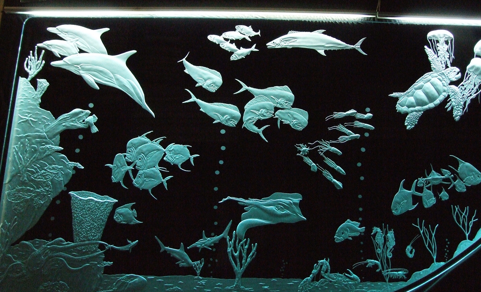 Kitchen Counter Top Underwater Scene_Sand Carved Glass created by Lex Melfi