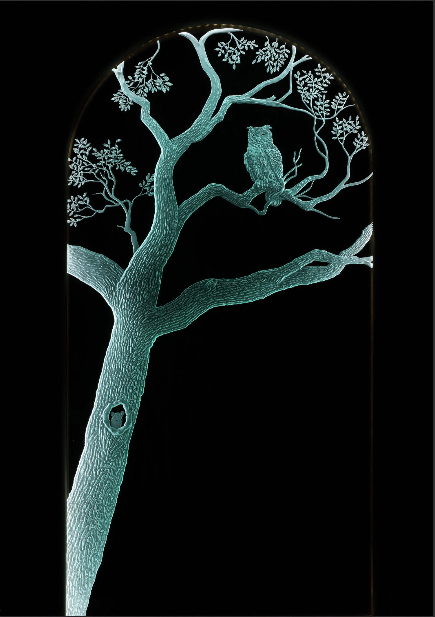 OakTree-Owl-Possum-Sand-Carved-Glass-Door-by-Lex-Melfi
